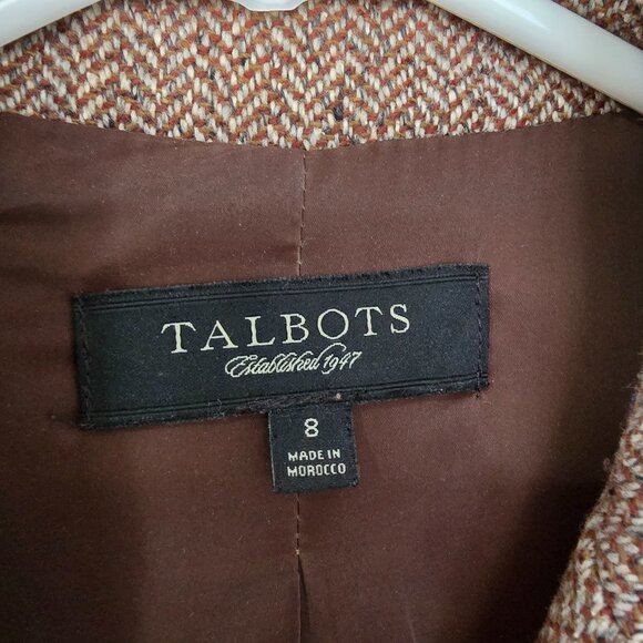 Talbots Wool Blend Tweed Herringbone Double Breasted Blazer Brown Size 8 - Picture 6 of 7